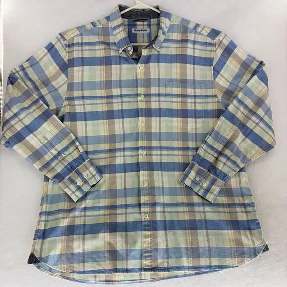 Tommy Bahama Mumbai Madras Plaid Cotton Blend Long Sleeve Shirt XL - Picture 1 of 12